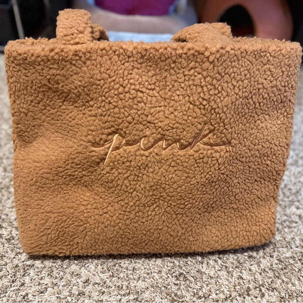 PINK Victoria's Secret Brown Sherpa Tote NWT SO SOFT!!